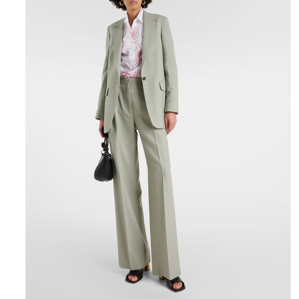 Dries Van Noten Green Mid-Rise Wool Straight Trousers